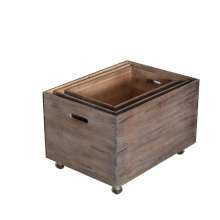 Mayco Wholesale Cheap Set 3 Pieces Nature Finish Vintage Apple Pine Wood Planter Crates with 4 Wheels